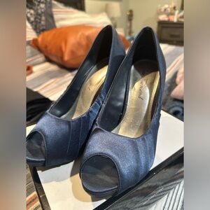 Navy Satin Peep Toe Evening Shoes